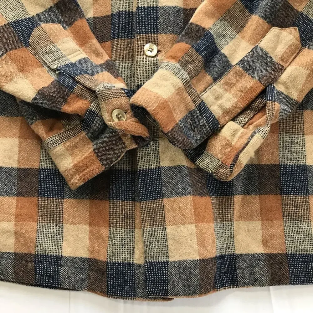 Vintage Pendleton wool brown blue plaid flannel unisex shirt M lumberjack USA - Picture 9 of 11